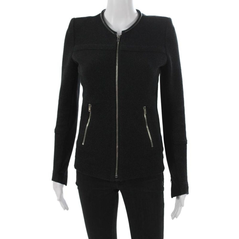 IRO Womens Basic Jacket Black Cotton Zip Long Sleeve Size 38